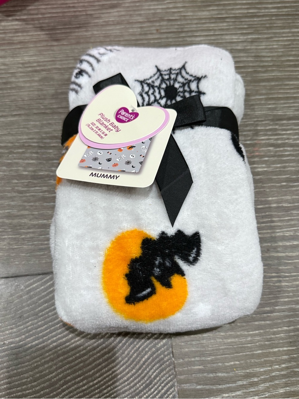 NWT Parents ChoicePlush Halloween Mummy Baby Blanket Gray with Black & Orange